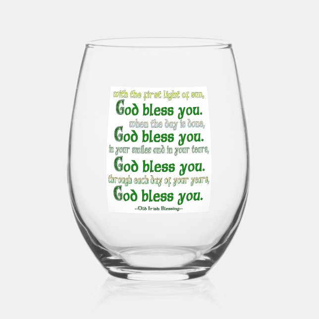 Vaso De Vino Dios te bendiga Bendición irlandesa (Anverso)