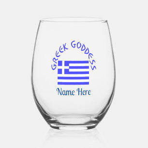 Vaso De Vino Diosa Griega y Bandera de Grecia Personalizada