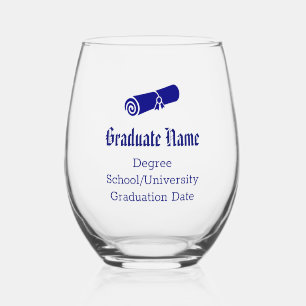 Vaso De Vino Diploma de graduación azul elegante simple persona
