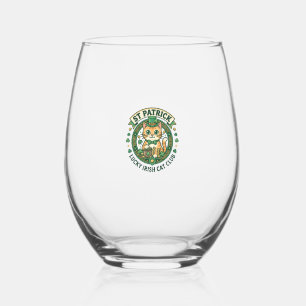Vaso De Vino Diseño de camiseta de gato lindo irlandés afortuna