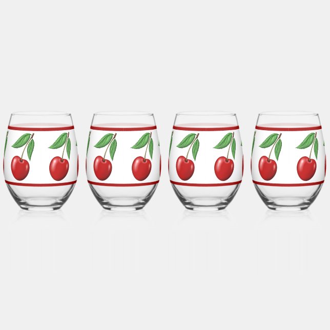 Vaso De Vino Diseño de Cereza Roja  (Derecha)