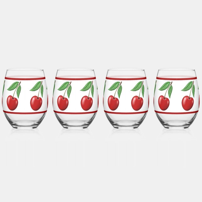 Vaso De Vino Diseño de cerezas rojas (Derecha)