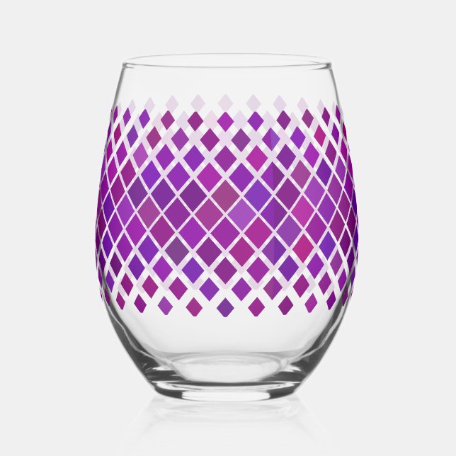 Vaso De Vino Diseño de Diamantes Magenta Púrpura (Anverso)