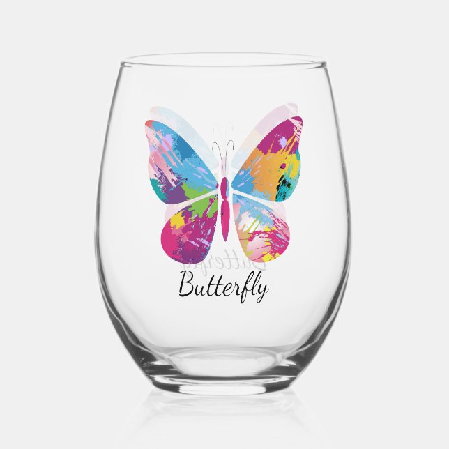 Vaso De Vino Diseño de mariposa en paracaídas Vidrio inoxidable (Anverso)