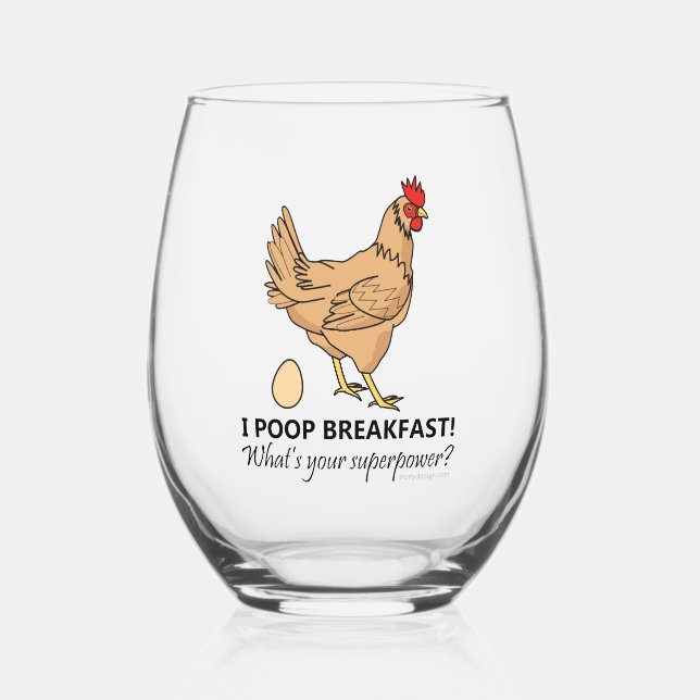 Vaso De Vino Diseño divertido para el desayuno de pollo poops (Anverso)
