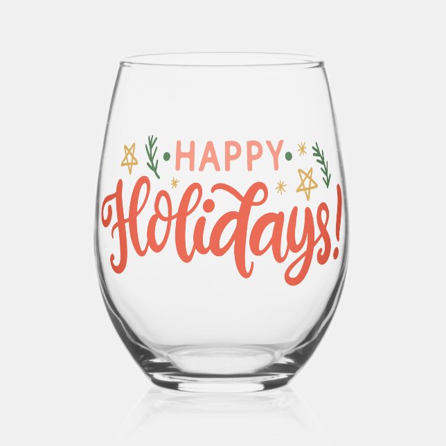 Vaso De Vino Diseño festivo feliz de vacaciones (Anverso)