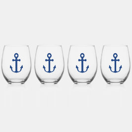 Vaso De Vino Diseño naumático de anclaje azul