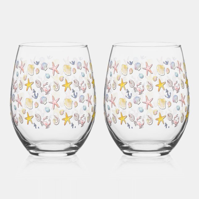 Vaso De Vino Diseño sencillo de playa (Anverso)