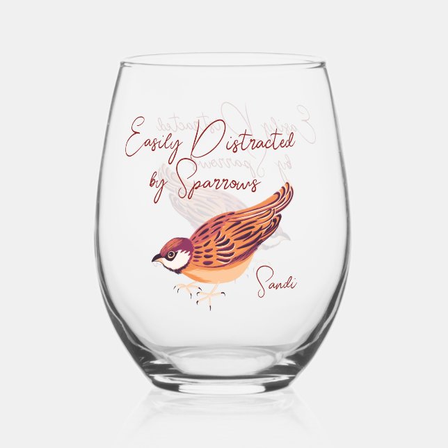 Vaso De Vino Distraído fácilmente por Sparrows Personalizado (Reverso )