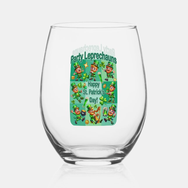 Vaso De Vino Diversión de San Patricio Adorable "Fiesta Leprech (Anverso)