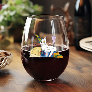Vaso De Vino Divertidas consecuencias de Nochevieja Gato blanco