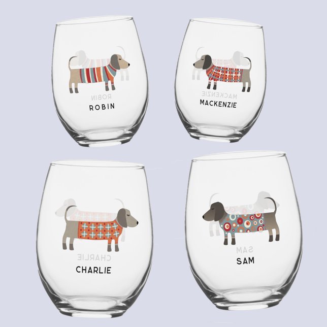 Vaso De Vino Divertido Dachshund Wiener Sausage Dog Nombre pers (Fun Dachshund Wiener Sausage Dog personalized name glasses)