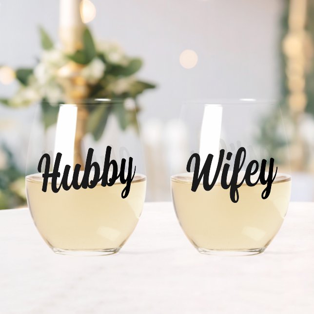 Vaso De Vino Divertido Hubby + Wifey Script Boda Newlyweds (Insitu (Boda))