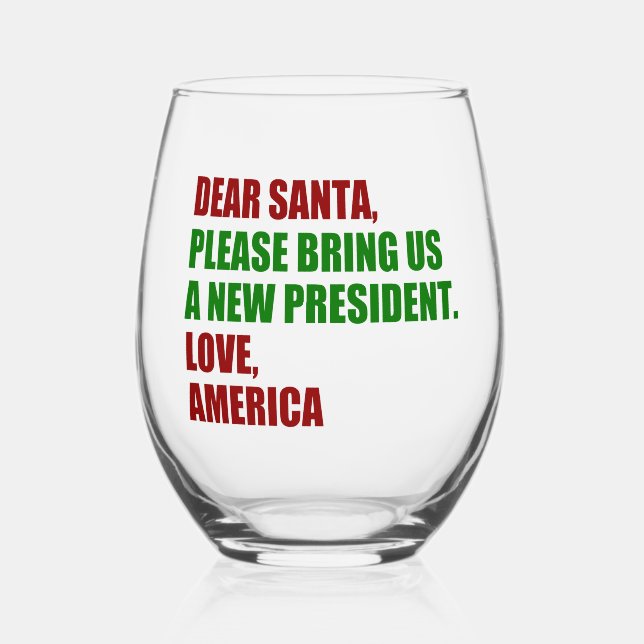 Vaso De Vino Divertido nuevo presidente político para Navidades (Anverso)