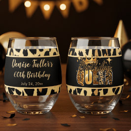 Vaso De Vino Diviértete Cumpleaños Leopardo Reina Sesenta Cumpl