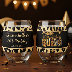 Vaso De Vino Diviértete Cumpleaños Leopardo Reina Sesenta Cumpl