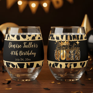 Vaso De Vino Diviértete Leopardo Cumpleaños Reina Cuarenta Cump