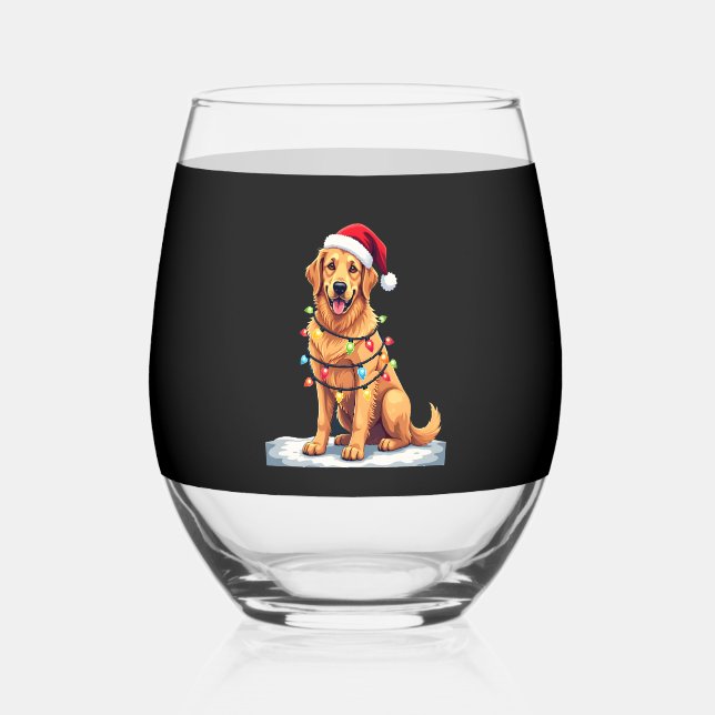 Vaso De Vino Dog Golden Retriever Santa Christmas Xmas Lights ( (Anverso)