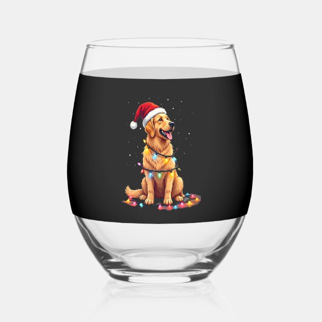 Vaso De Vino Dog Golden Retriever Santa Christmas Xmas Lights ( (Anverso)