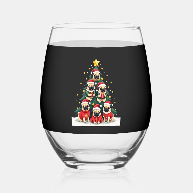 Vaso De Vino Dog Pugs Christmas Tree Cute Xmas (4) (Anverso)