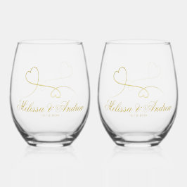 Vaso De Vino Dos Corazones de Oro Elegantes | BODA
