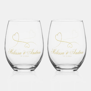 Vaso De Vino Dos Corazones de Oro Elegantes   BODA