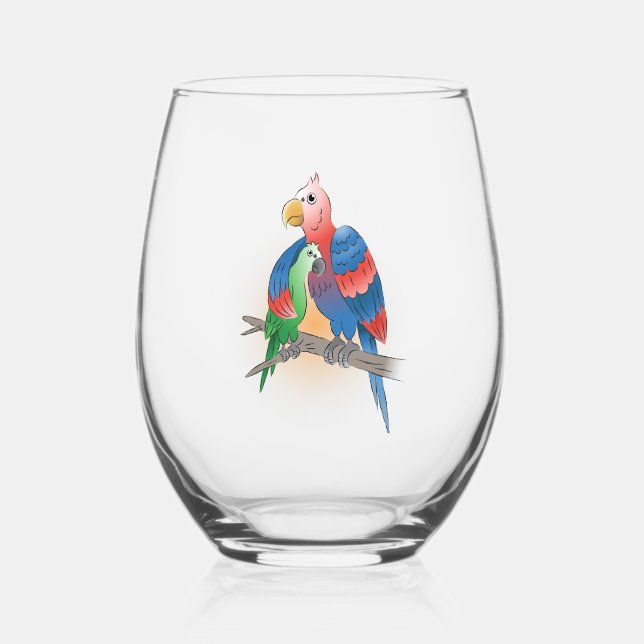 Vaso De Vino Dos loros Feliz Día de la Madre (Anverso)