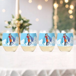 Vaso De Vino Dos superhéroes de SlipperyJoe besando al carro vo