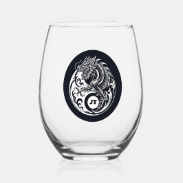 Vaso De Vino Dragón Chino en Blanco y Negro Personalizado