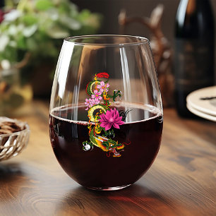 Vaso De Vino Dragón Chino Flor de Loto Flores de Cerezo