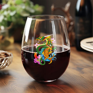 Vaso De Vino Dragón chino verde Koi