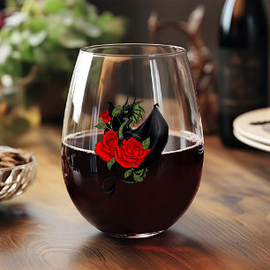 Vaso De Vino Dragón Negro Místico Rosas Rojas Lavanda Gótico