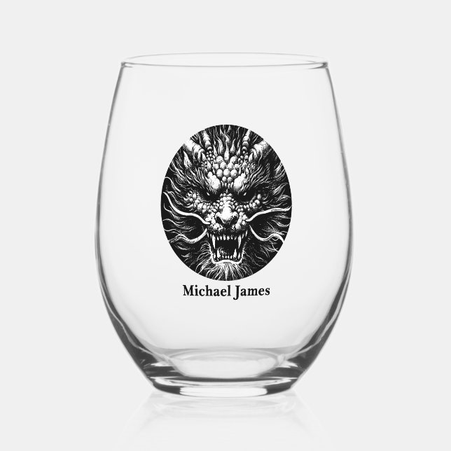 Vaso De Vino Dragón Personalizado Fiero (Anverso)