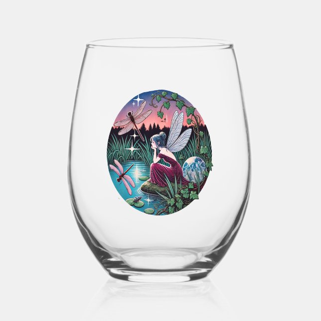 Vaso De Vino Dragonflies and Fairy (Anverso)