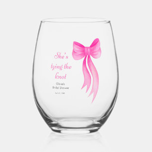 Vaso De Vino Ducha de Novia con Lazo Rosa Ella Está Anudando el