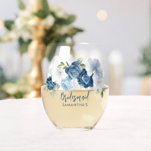 Vaso De Vino Dusty Blue Bloom Elegante Boda de guiones