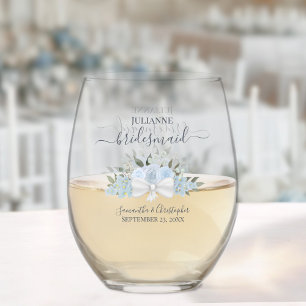 Vaso De Vino Dusty Rosas azules, dama de honor, donante de hono