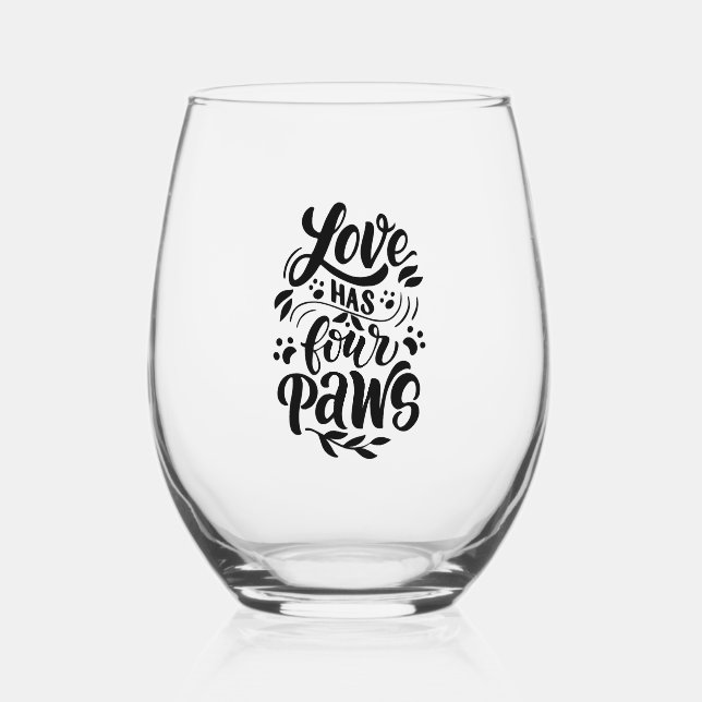 Vaso De Vino El Amor Tiene Cuatro Paws Perro Idea De Amante (Anverso)