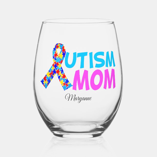Vaso De Vino El autismo que mamá trajo como regalo personalizad (Anverso)
