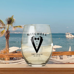 Vaso De Vino El boda Tuxedo Personalizó Al Groom