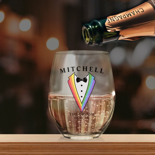Vaso De Vino El boda Tuxedo Personalizó El Orgullo Gay Groom (Subido por el creador)