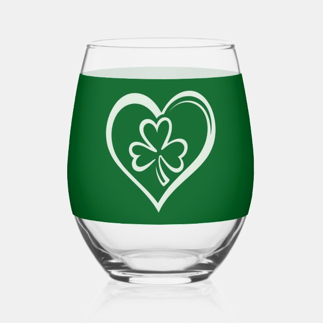 Vaso De Vino El día de San Patricio es gracioso Shamrock Heart  (Reverso )