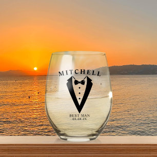 Vaso De Vino El mejor hombre personalizado del boda Tuxedo