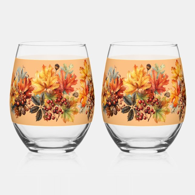 Vaso De Vino El otoño deja a Berries Pinecones (Anverso)