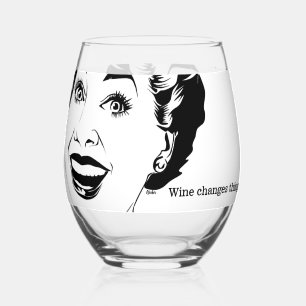 Vaso De Vino ¡El Vino Cambia Las Cosas! Retro ilustró a una muj