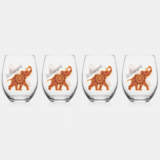 Vaso De Vino Elefante Rojo Y Naranja Mandella, Personaliza (Anverso)