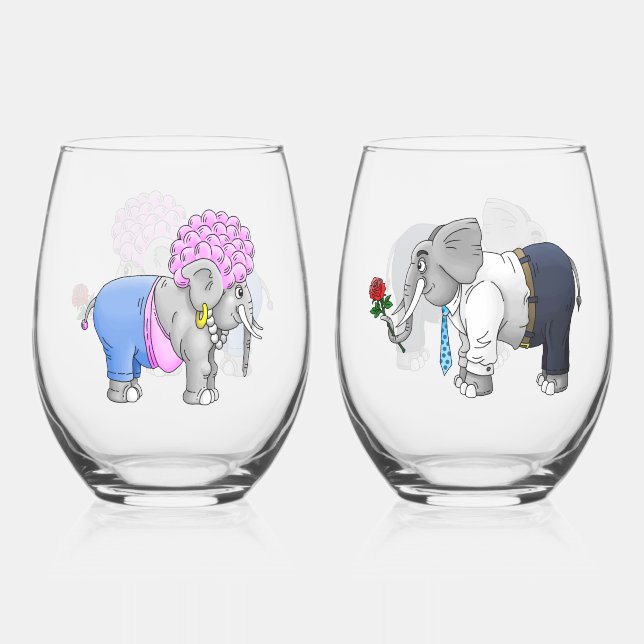 Vaso De Vino Elefantes Románticos (Anverso)