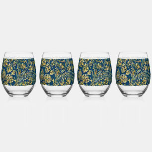 Vaso De Vino Elegancia Azul Dorada