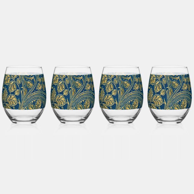 Vaso De Vino Elegancia Azul Dorada    (Derecha)
