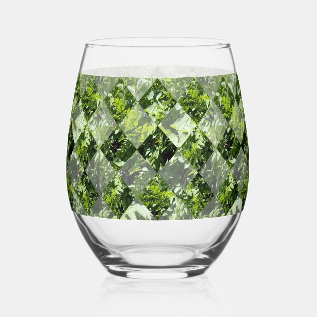 Vaso De Vino Elegancia Esmeralda: hojas verdes en corte de diam (Anverso)